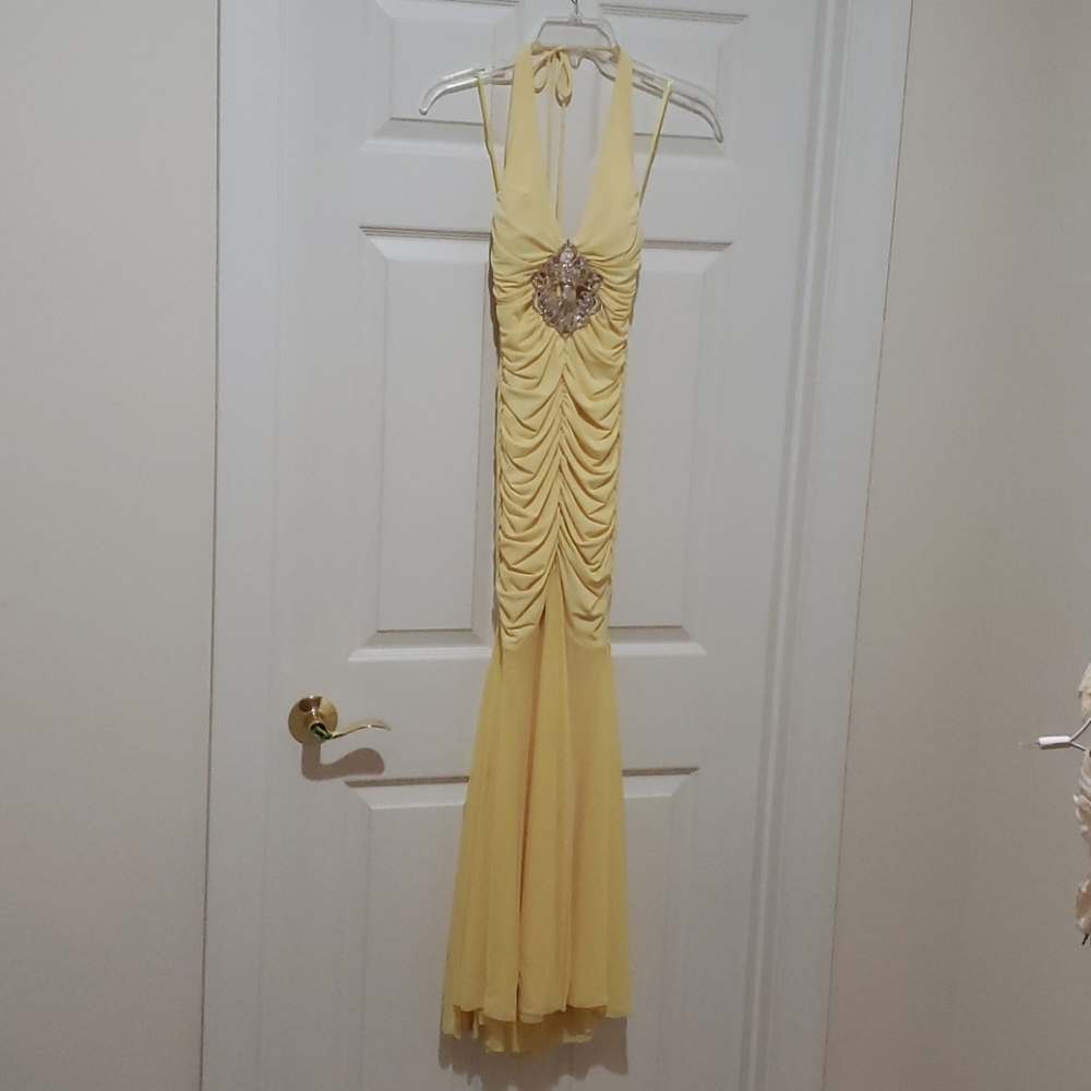 Yellow halter mermaid long dress